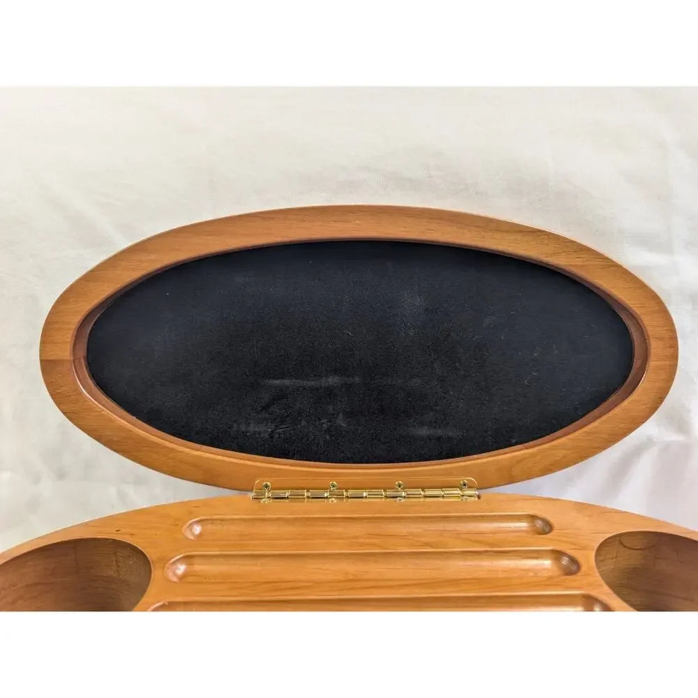 Levenger Oval Wooden 4 Pen & 2 Ink Holder Desktop Stand Box